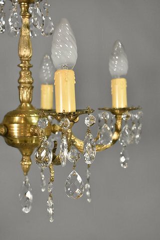 French Antique Gilt Brass And Cut Glass Chandelier photo vintage