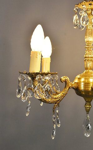 photo for sale French Antique Gilt Brass And Cut Glass Chandelier