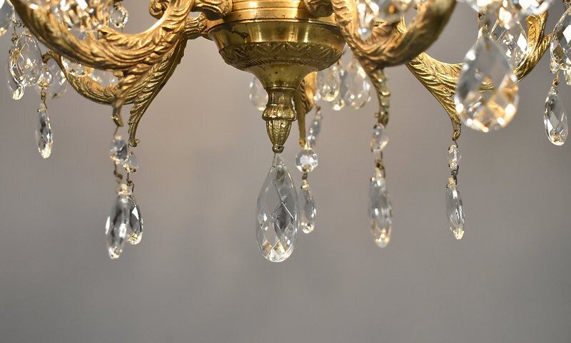 600.0 French Antique Gilt Brass And Cut Glass Chandelier photo