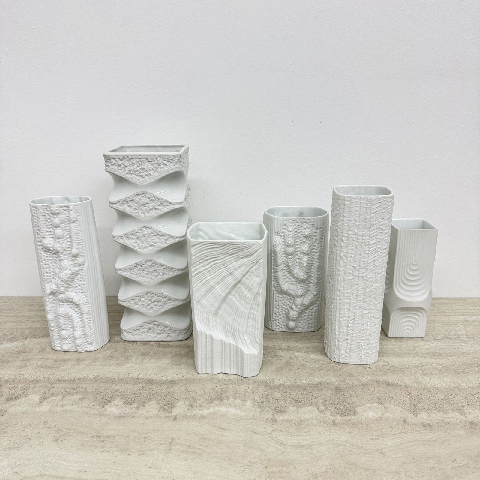 Set Of 6 Rosenthal Bisque Reliëf Vases Op Art 1970s photo 702.0