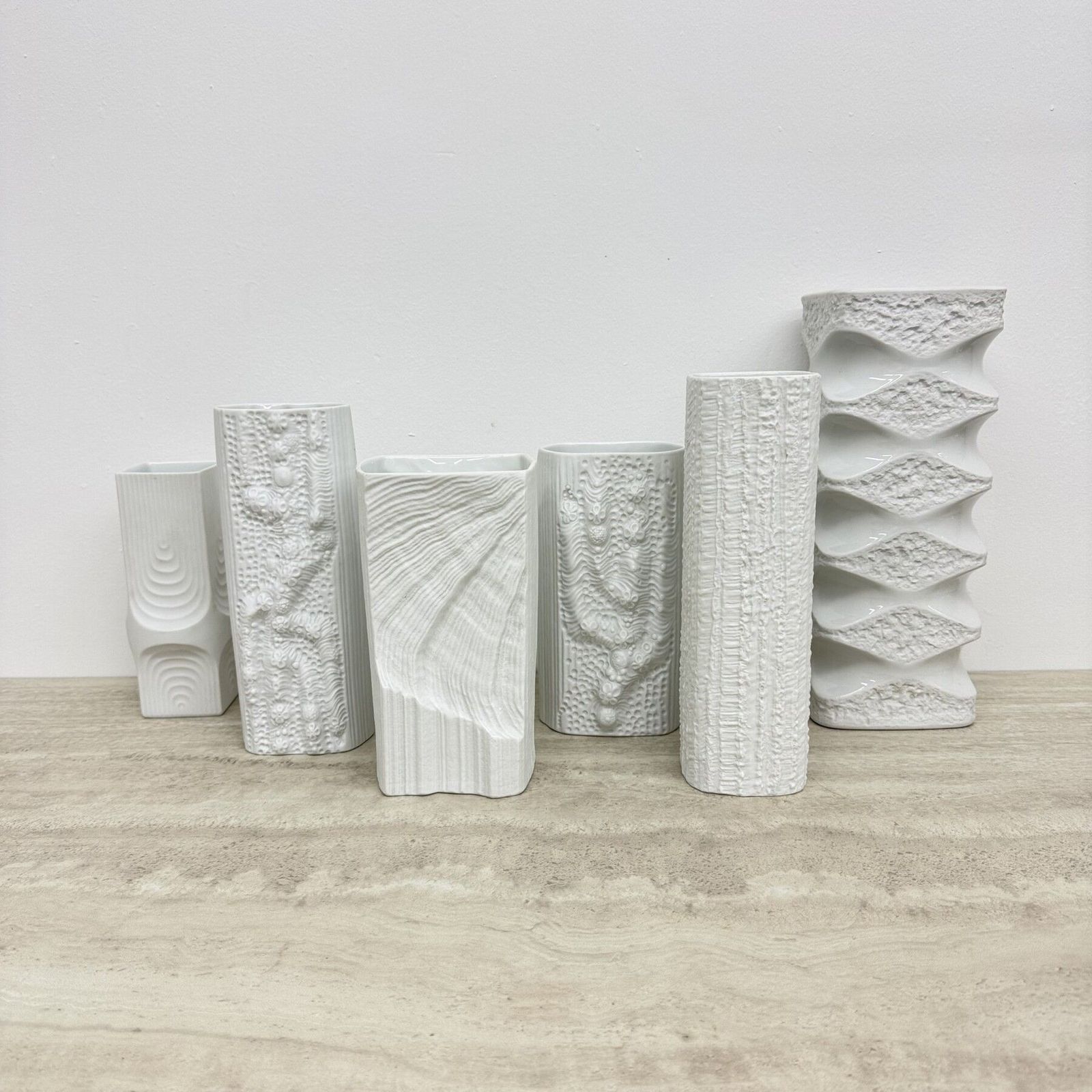 photo for sale Set Van 6 Rosenthal Bisque Reliëf Vazen Op Art Jaren 1970