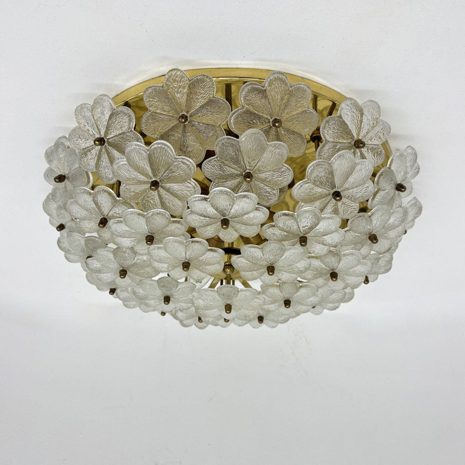 Grote Bloemenvormige Kristalglazen Plafondlamp Van Ernst Palme, Jaren 1970