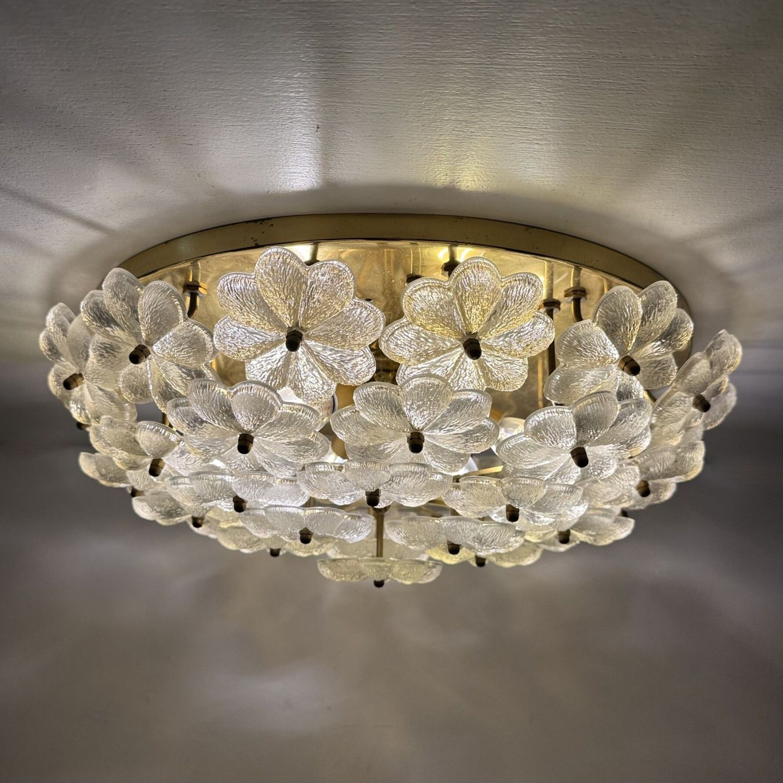Large Floral Crystal Glass Flush Lamp By Ernst Palme 1970s photo furniture