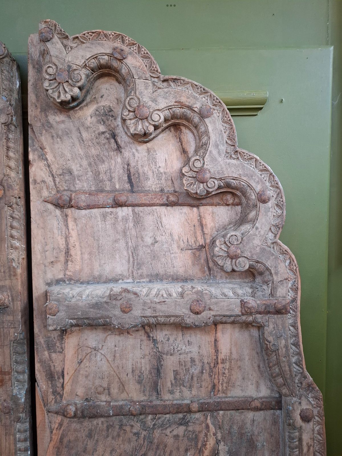 19th Century Large Indian Sal Wood Carved Doors photo for sale