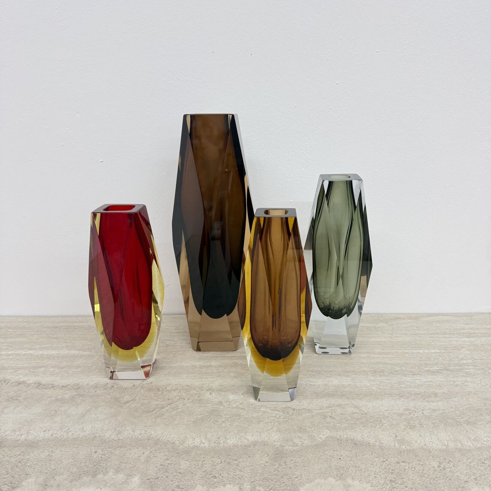 Set Van 4 Murano Sommerso Glas Geslepen Vazen Van Flavio Poli, Jaren 1970 photo furniture