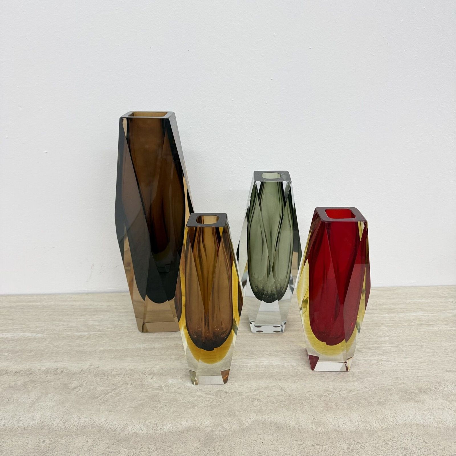 Set Van 4 Murano Sommerso Glas Geslepen Vazen Van Flavio Poli, Jaren 1970 photo buy