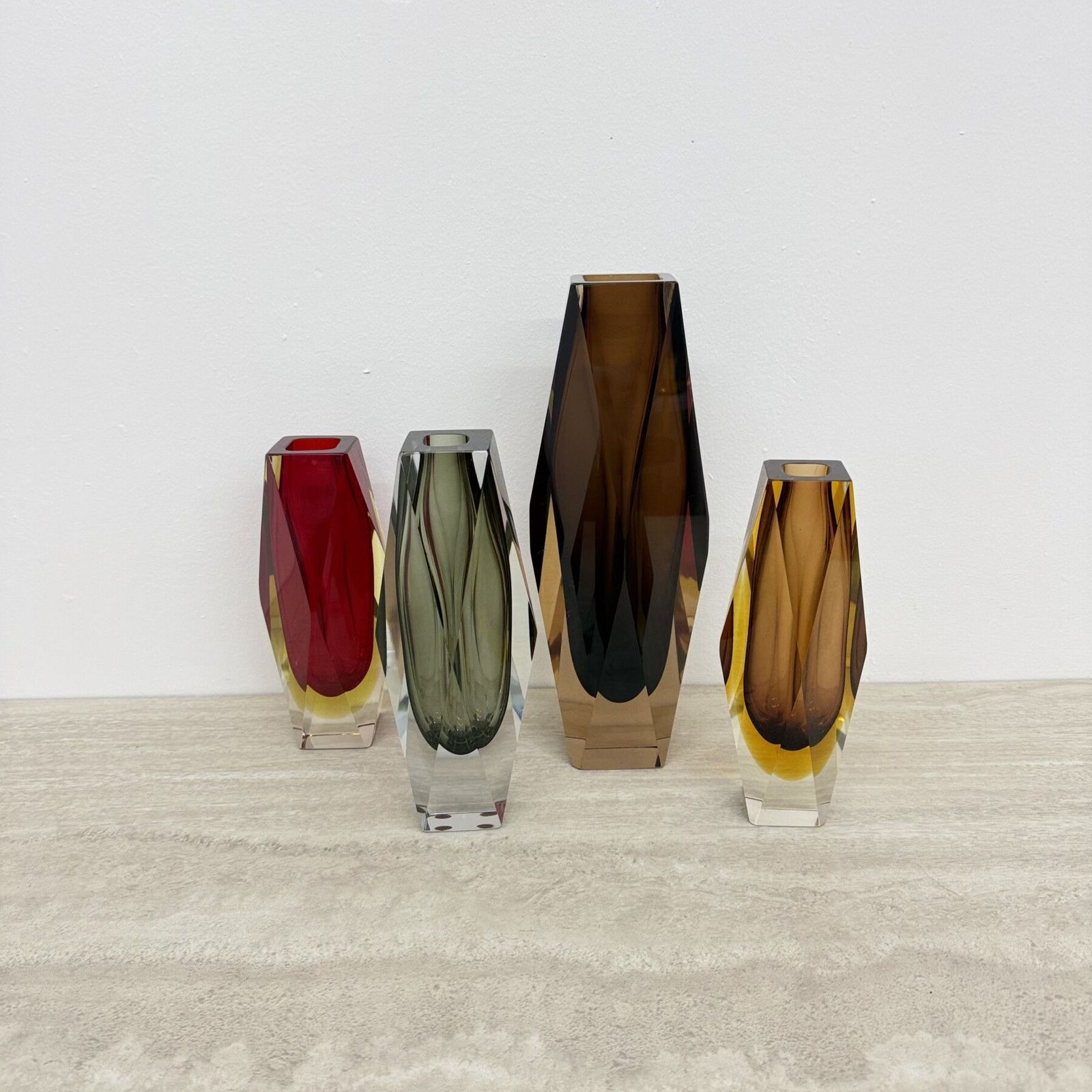 Home Decor Set Of 4 Murano Sommerso Glass Faceted Vases By Flavio Poli  1970s photo