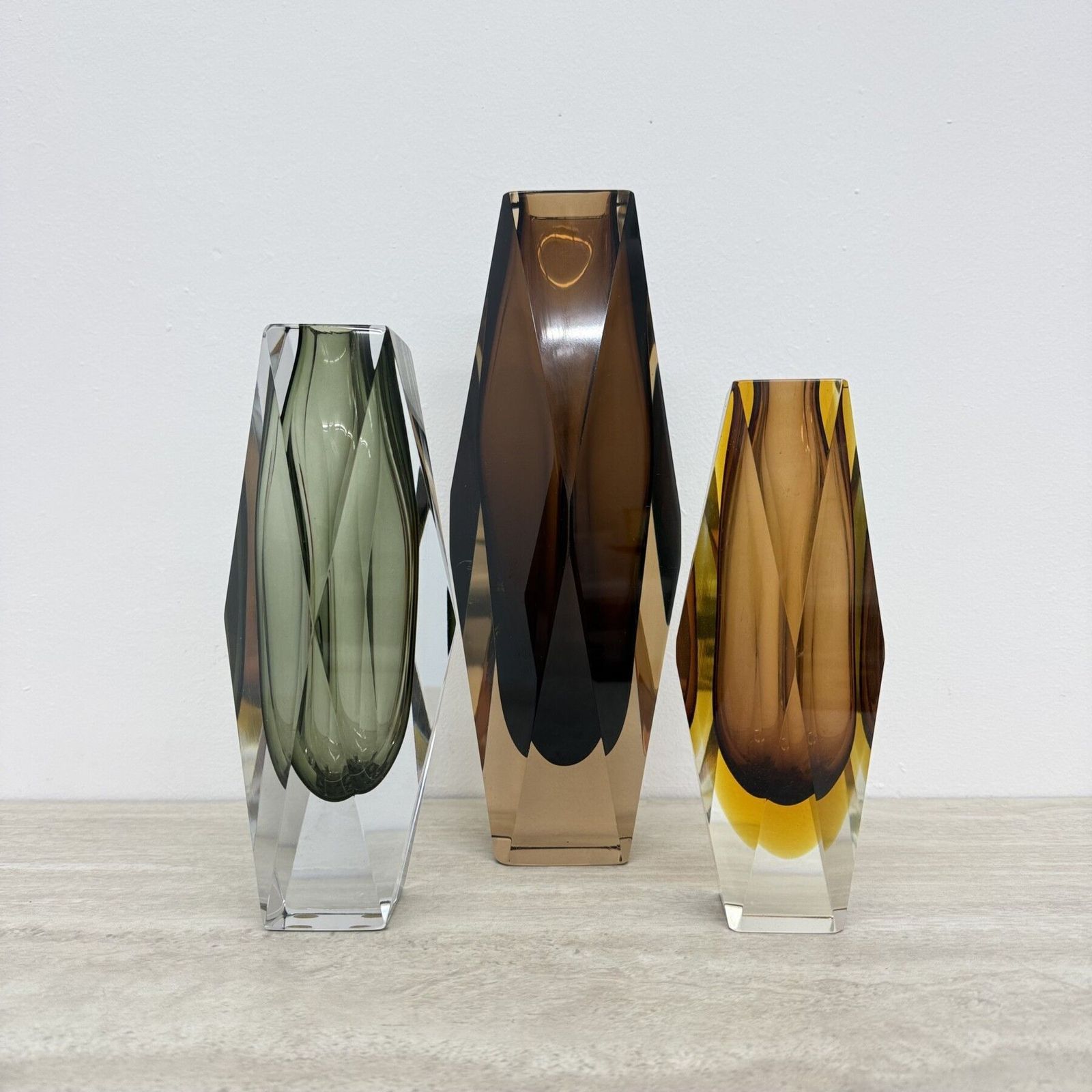 2270.0 Set Van 4 Murano Sommerso Glas Geslepen Vazen Van Flavio Poli, Jaren 1970 photo