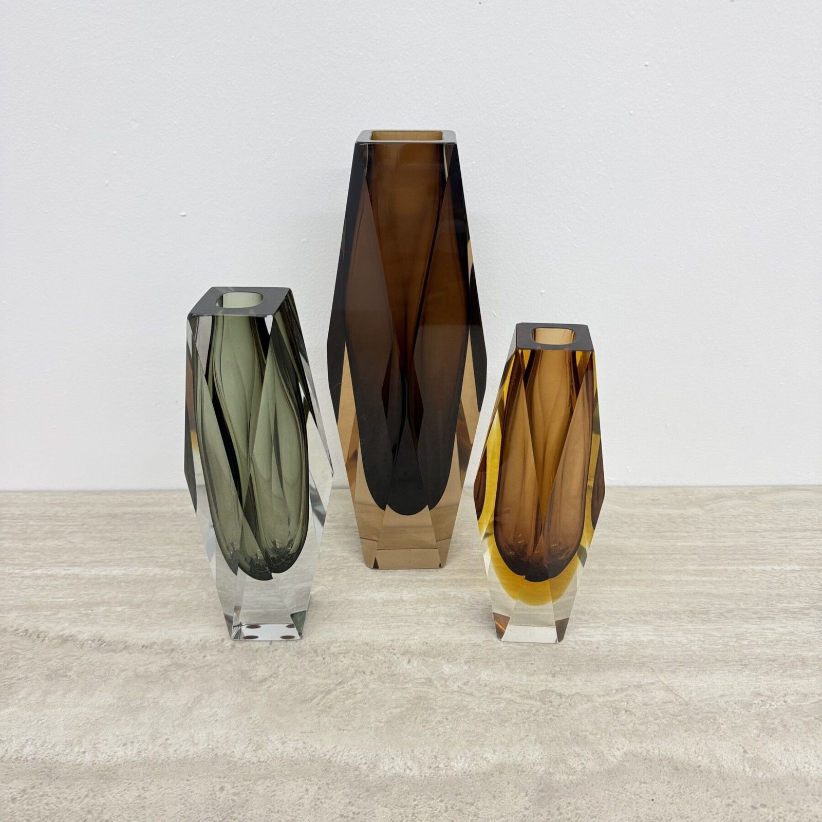 photo buy Set Of 4 Murano Sommerso Glass Faceted Vases By Flavio Poli  1970s