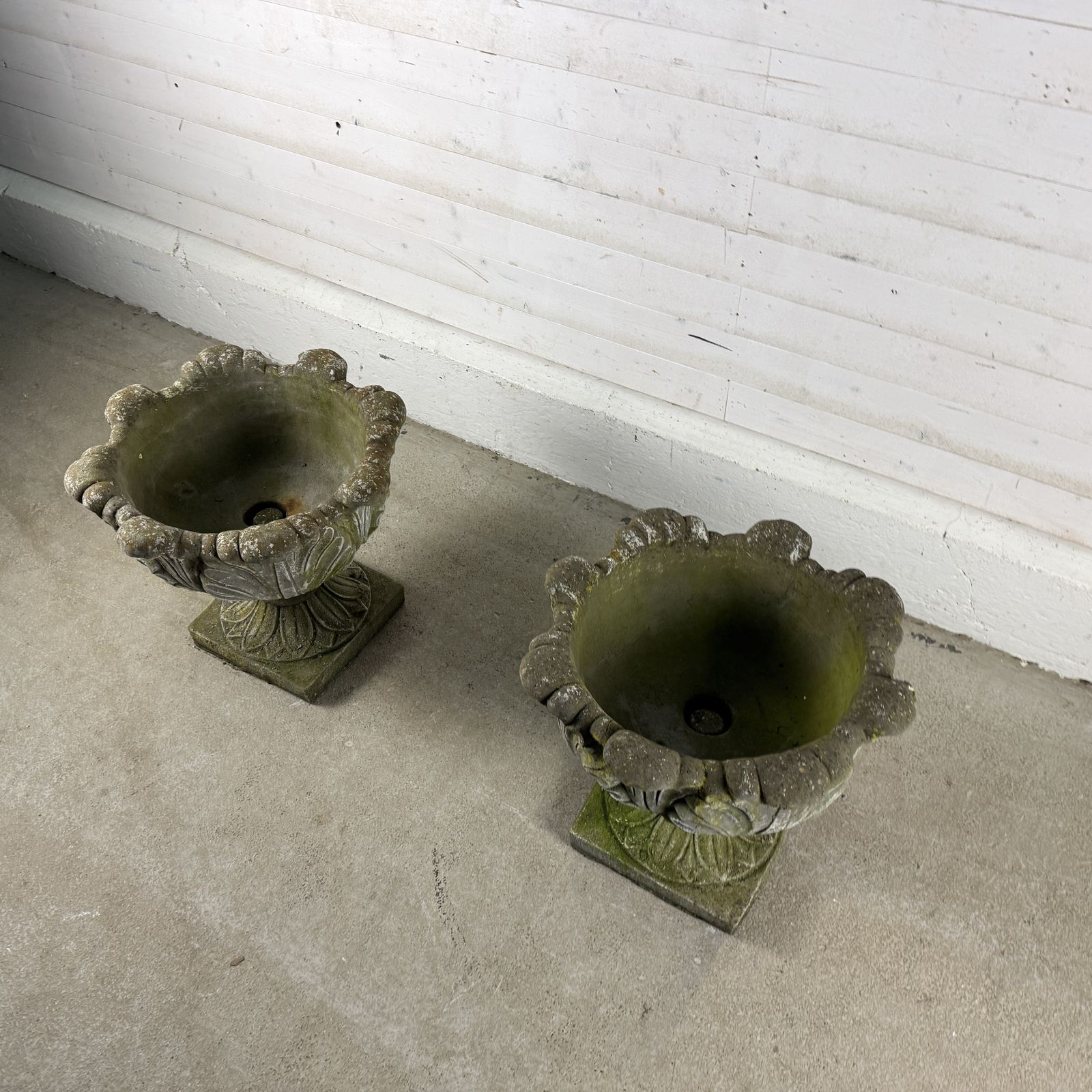 Pair Of Weathered Composition Garden Urns photo furniture