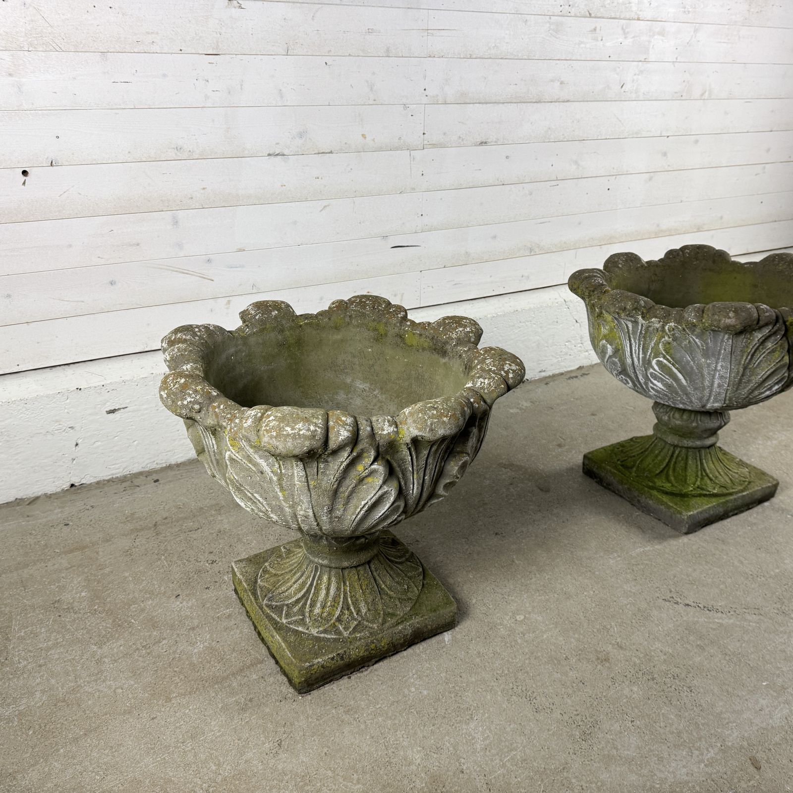 Pair Of Weathered Composition Garden Urns photo vinterior