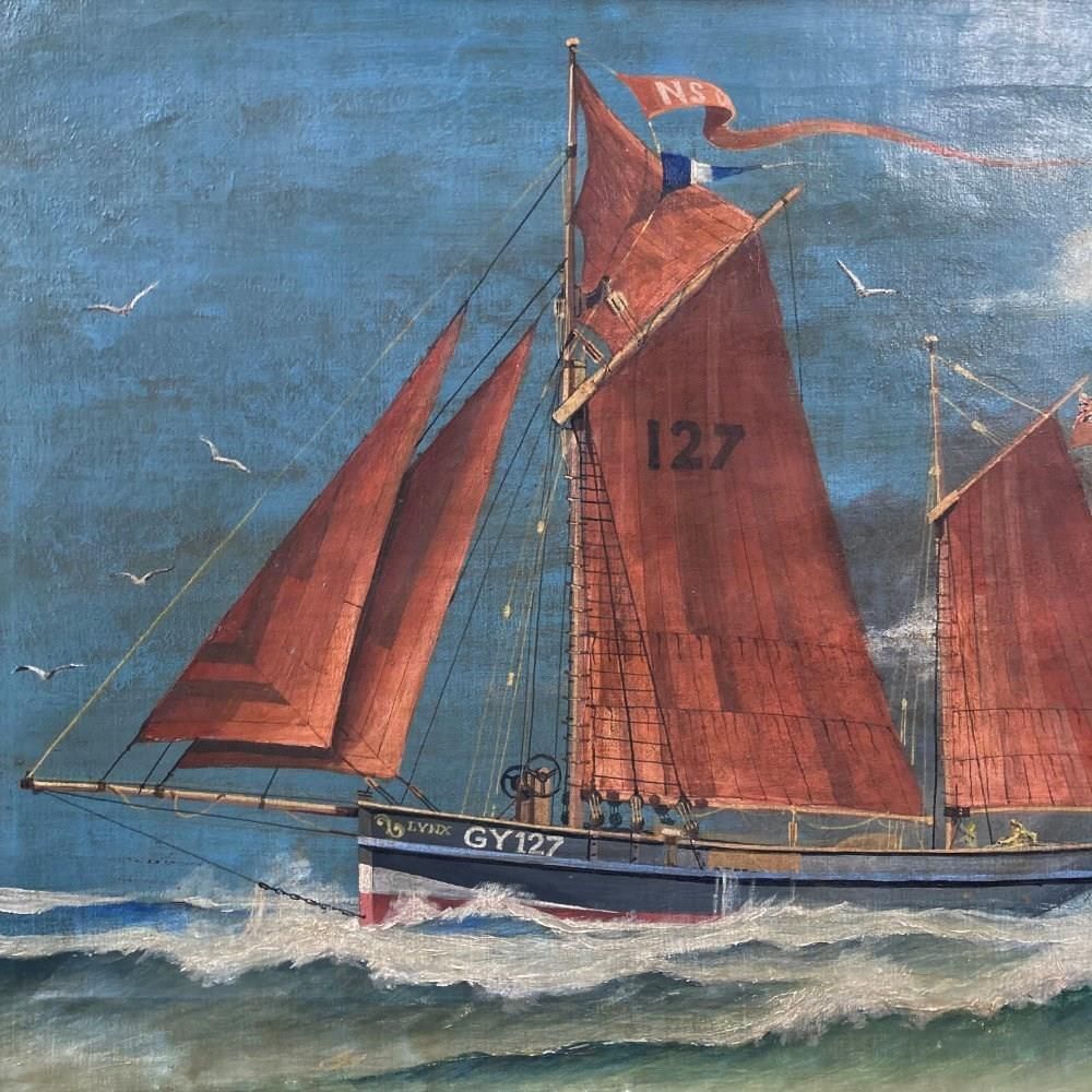 Antique Marine Painting   Grimsby Fishing Ketch
