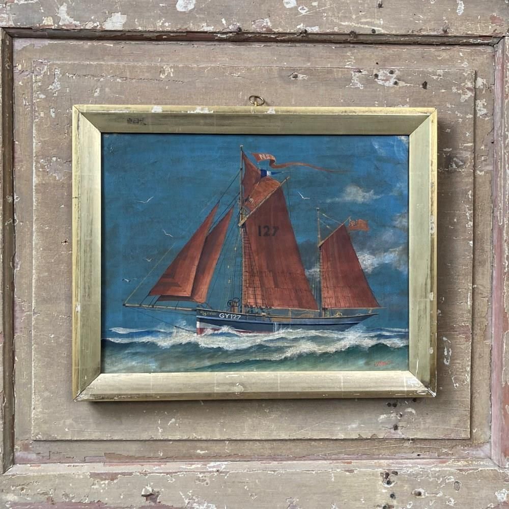 1200.0 Antique Marine Painting   Grimsby Fishing Ketch photo