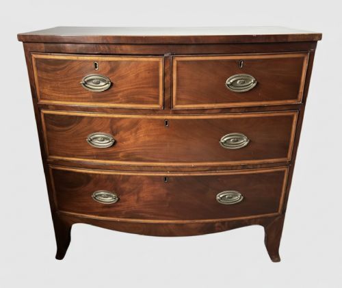 Regency Mahogany And Satinwood Inlaid Small Bow Front Chest Of Drawers