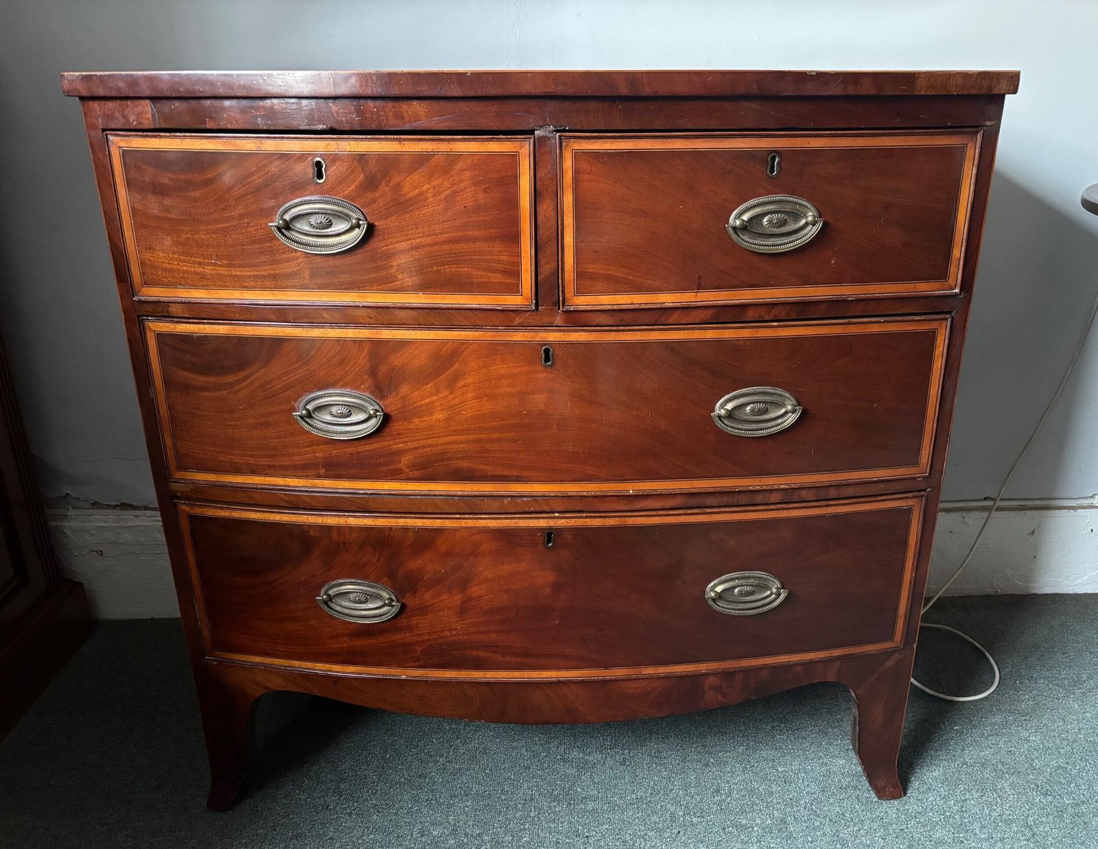 Regency Mahogany And Satinwood Inlaid Small Bow Front Chest Of Drawers photo buy