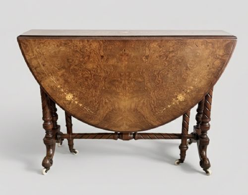 Victorian Burr Walnut And Floral Marquetry Inlaid Oval Sutherland Table photo furniture