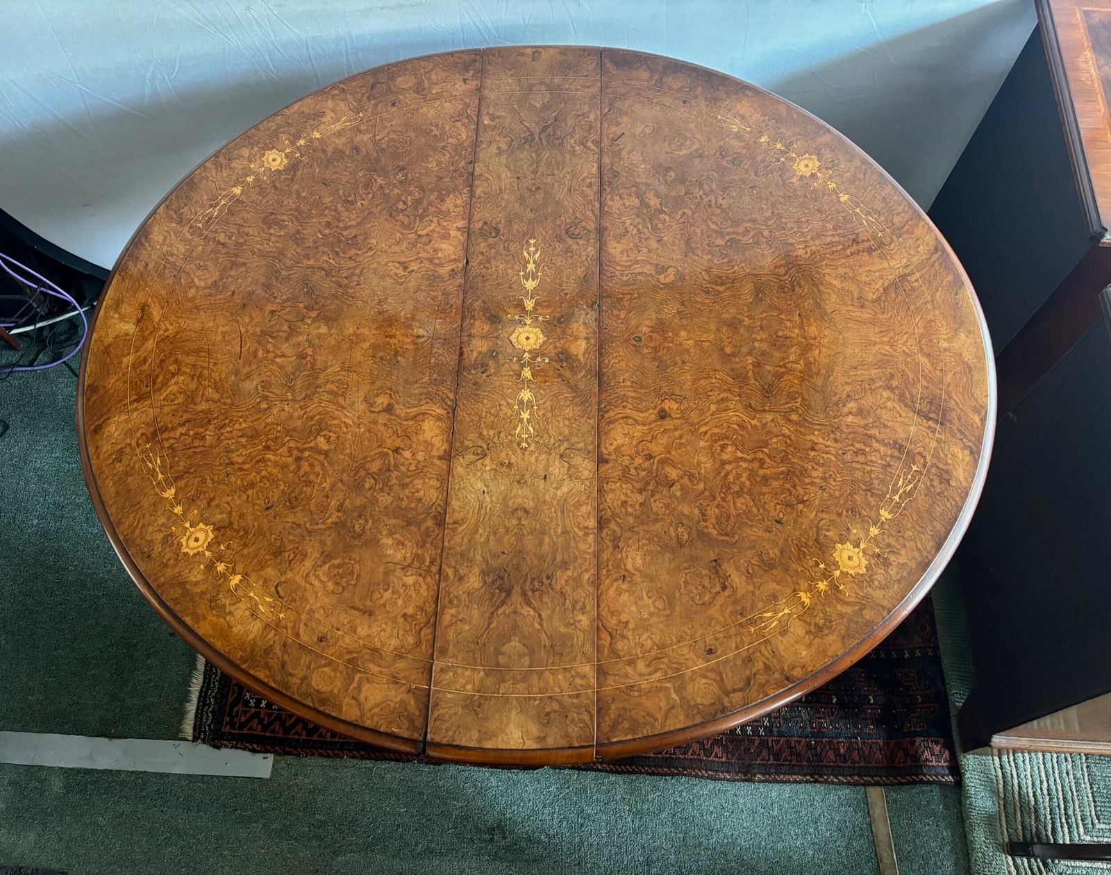 Victorian Burr Walnut And Floral Marquetry Inlaid Oval Sutherland Table photo buy