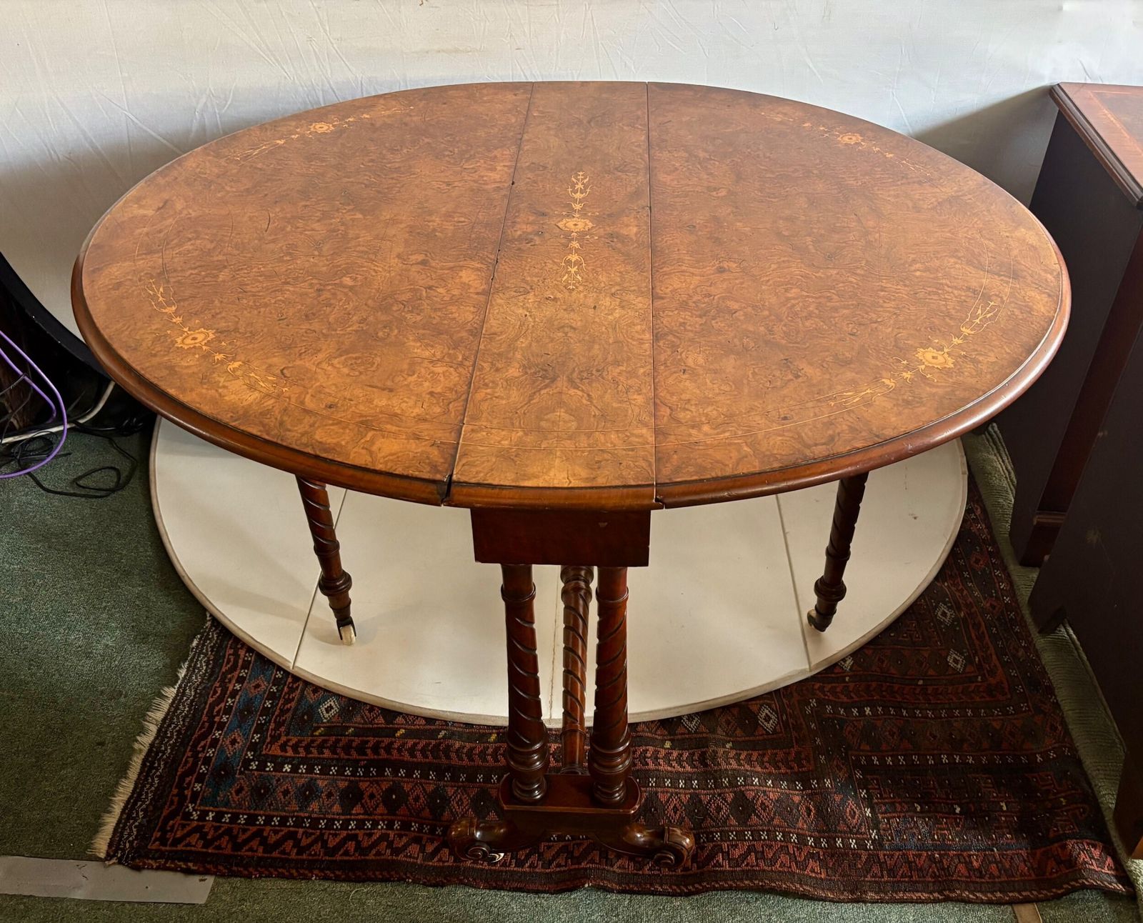 Victorian Burr Walnut And Floral Marquetry Inlaid Oval Sutherland Table photo vintage