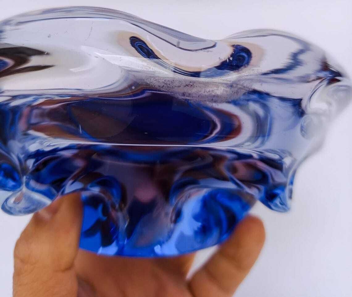 Home Decor Round Ashtray In Transparent Blue Murano Glass, Vintage Space Age Design photo