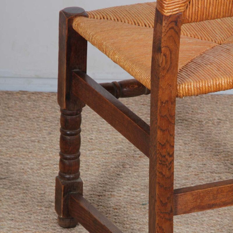 Furniture Set Of 6 Wooden Straw Chairs, French Craftsmanship, 1950 photo
