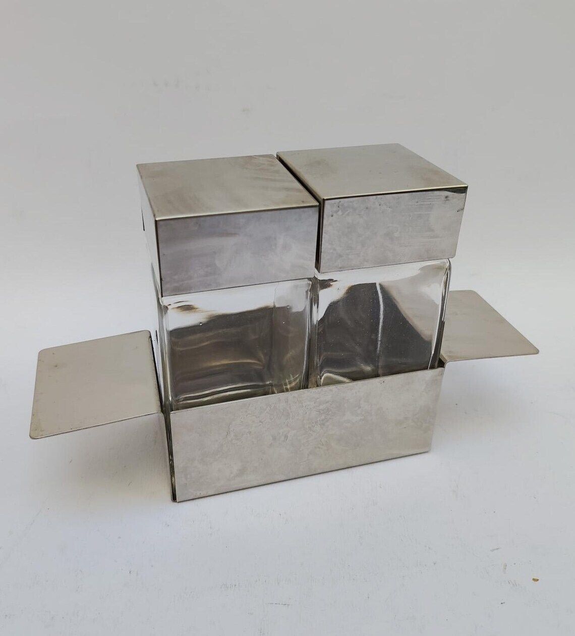 Serafino Zani Collection Oil And Vinegar Cruet Set, Vintage Glass And Steel Design