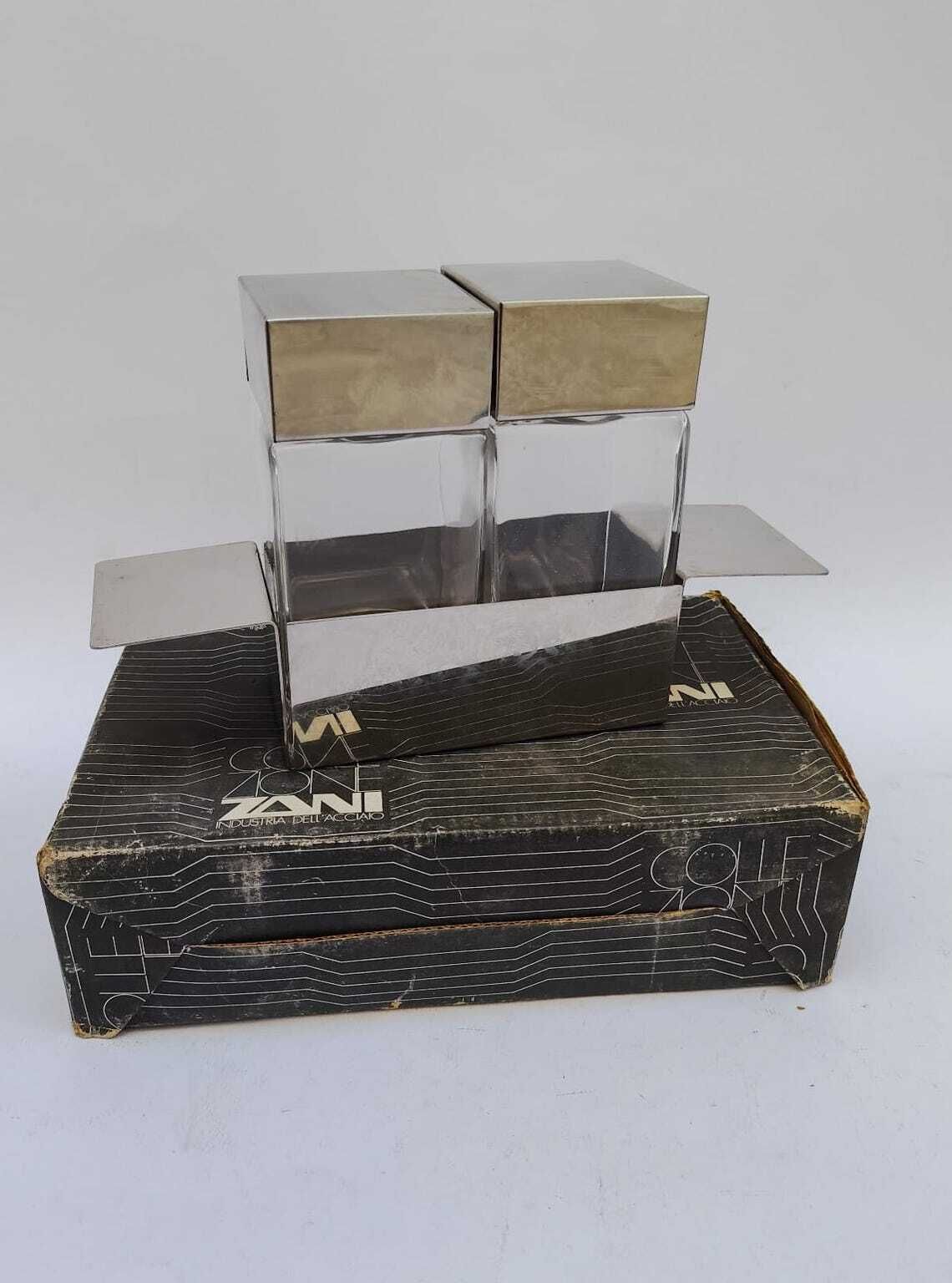 Serafino Zani Collection Oil And Vinegar Cruet Set, Vintage Glass And Steel Design photo for sale