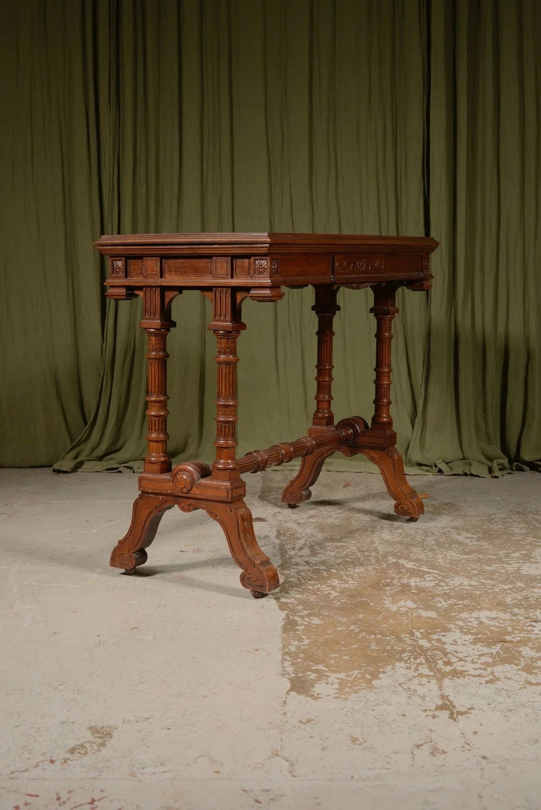 An Aesthetic Movement Architectural Figured Mahogany Console / Card Table By William Walker & Sons, London   C.1870 photo 525.0