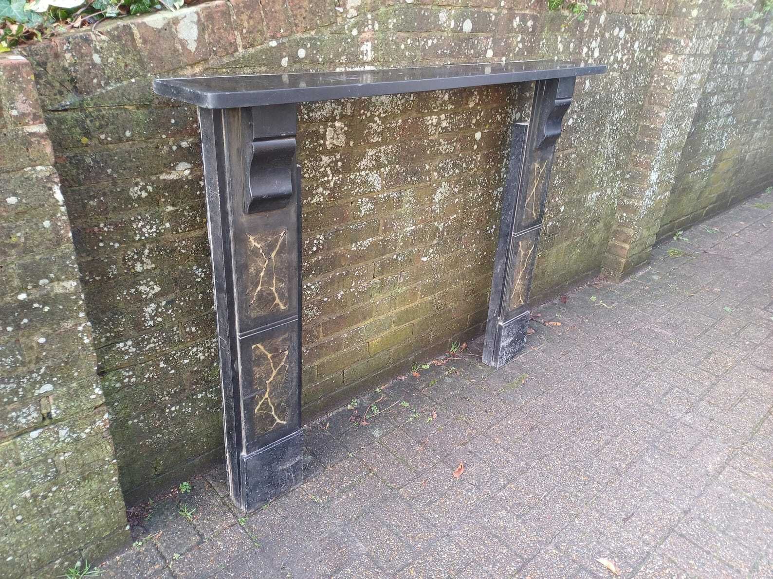 Victorian Slate Fire Surround Mantelpiece Antique Fireplace Surround Painted Faux Marble Columns Architectural Salvage Free Hand Delivery