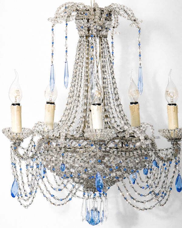 19e Eeuwse Italiaanse Kralenlustre Met Saffierblauwe Druppels photo furniture