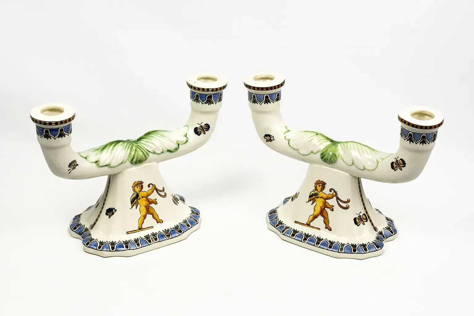 Pair Of Renaissance Style Earthenware Candlesticks – Gien Pottery Factory, 1970s photo furniture