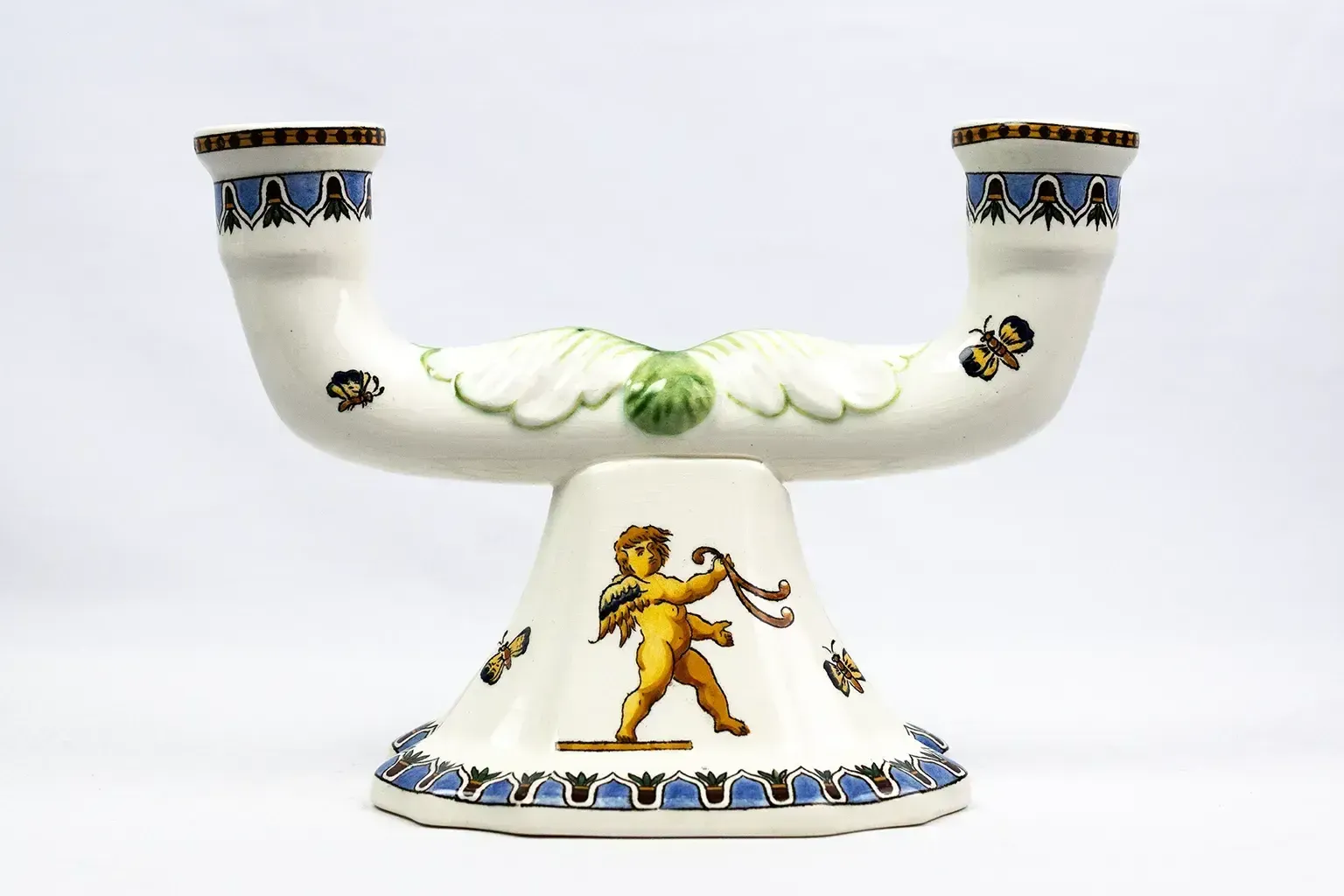Pair Of Renaissance Style Earthenware Candlesticks – Gien Pottery Factory, 1970s photo 180.0