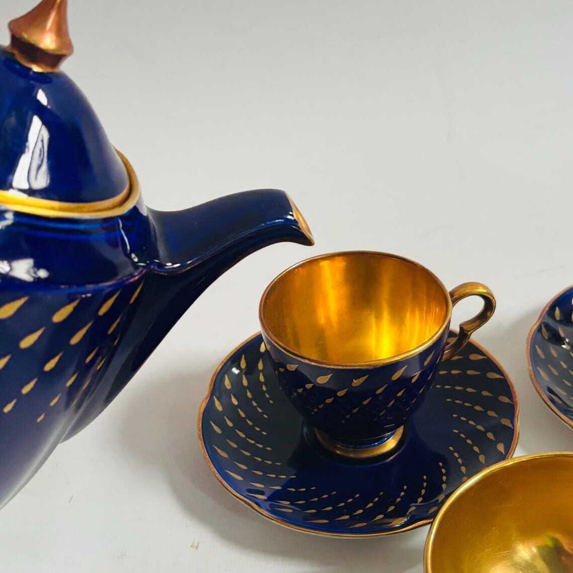 photo furniture Rare Art Deco Crown Devon Fieldings Cobalt & 24k Gold Teardrop Coffee Service