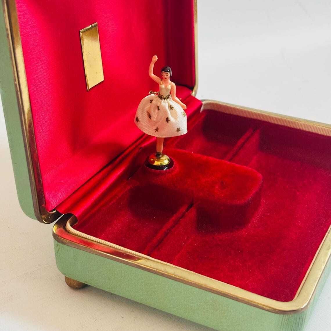 photo buy Vintage Reuge Swiss Musical Jewelry Box: Ballerina, Polka Dot, 1940s