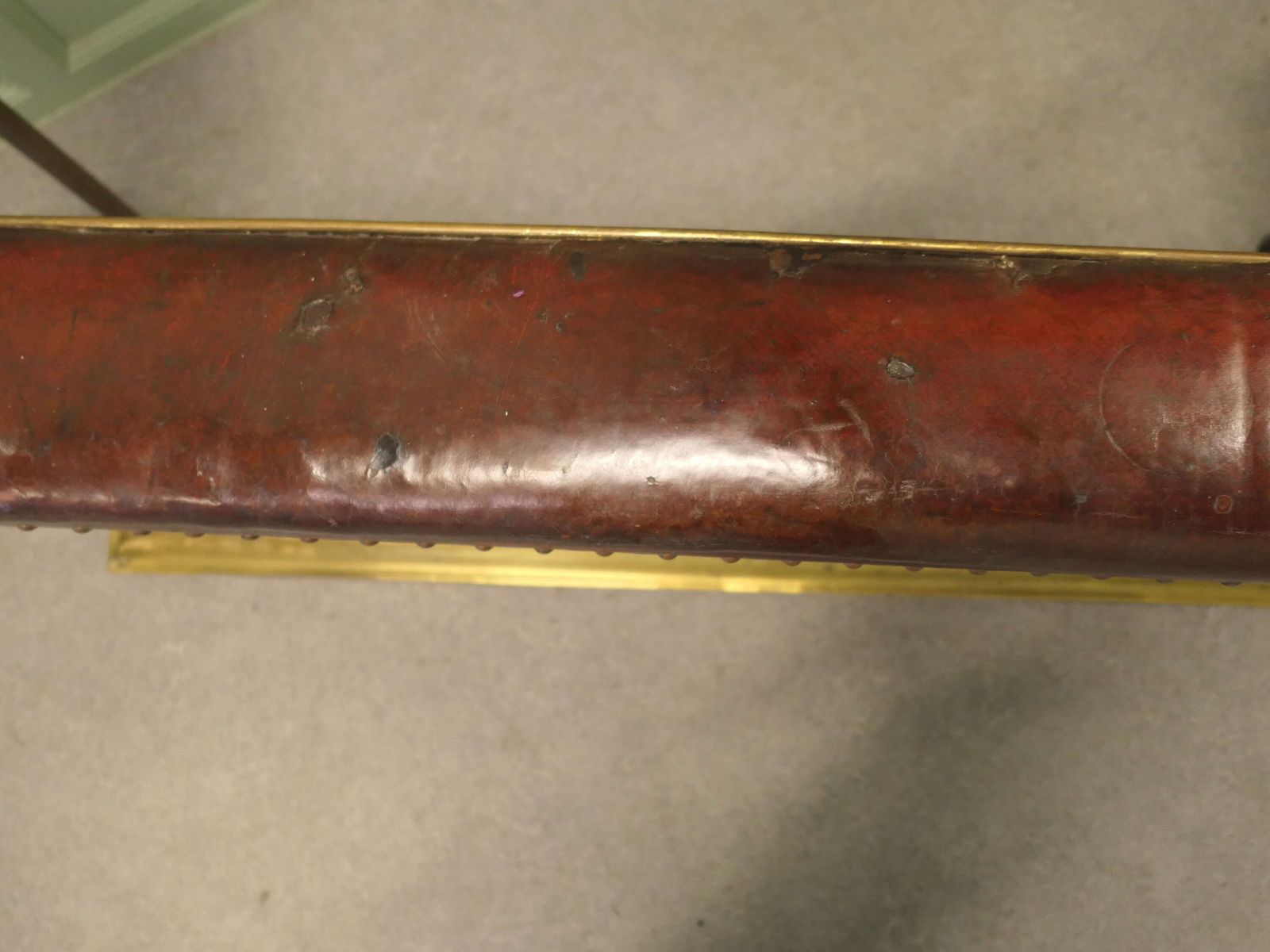 Brass And Red Leather Club Fender This Is A Genuine Piece Of Country House Decorative Fu photo furniture