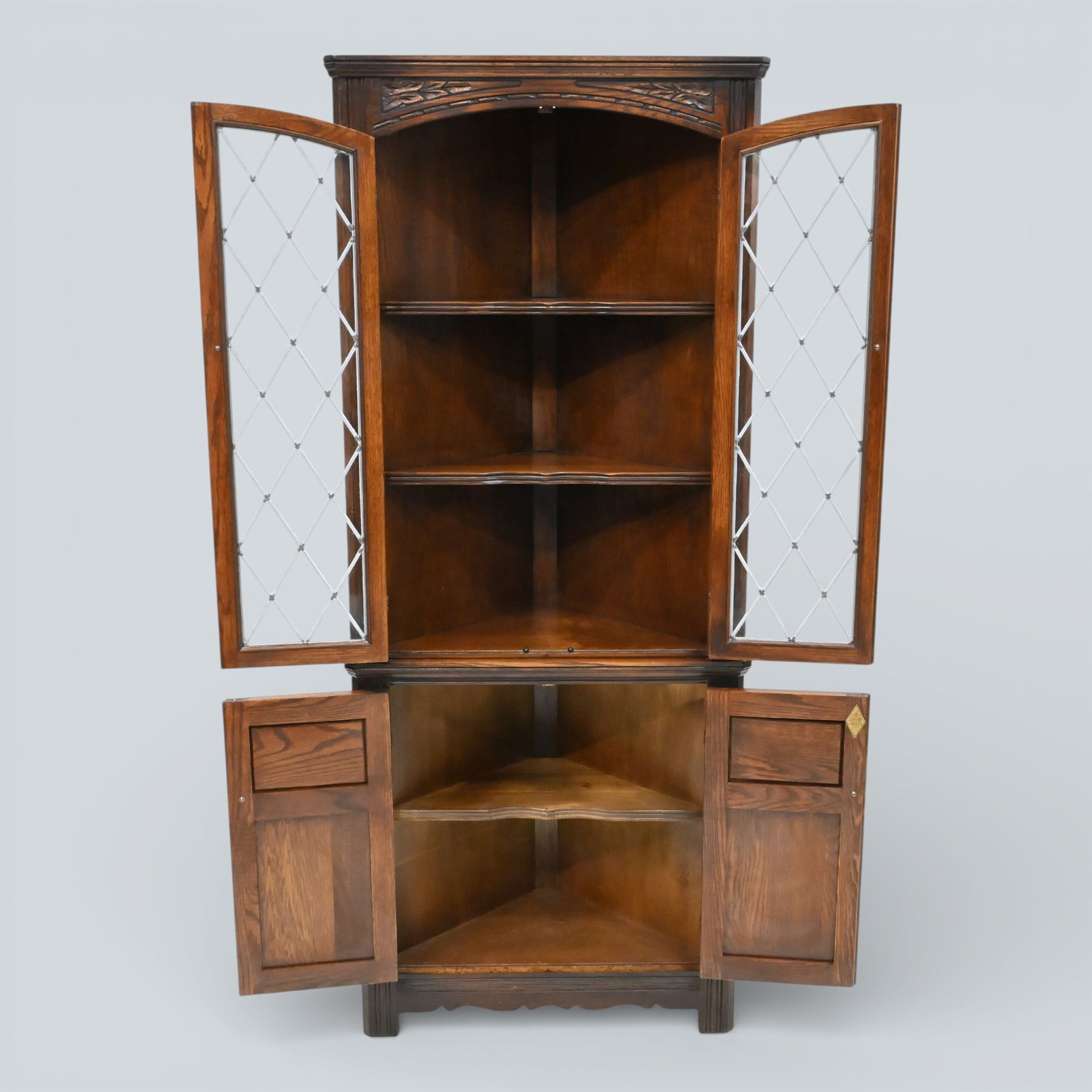 photo for sale Old Charm Corner Display Cabinet Leaded Glass Doors Tudor Brown Free Uk Delivery