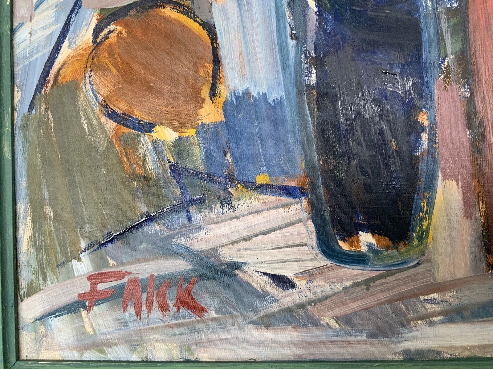 Vintage Modernists Oil Painting Still Life With Red Bottle, Signed Falck, 1960s photo buy