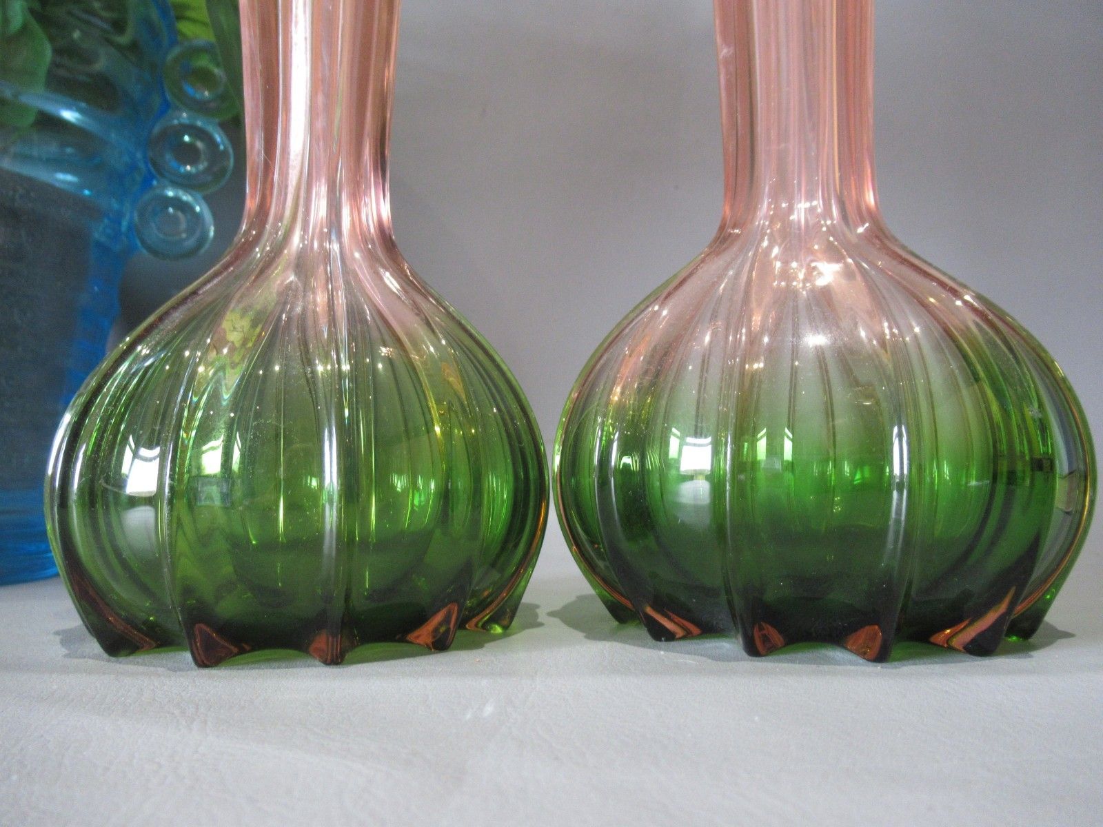 Art Nouveau Pair Rubina Verde 1920s Glass Vases Soliflore French Bohemian photo Home Decor