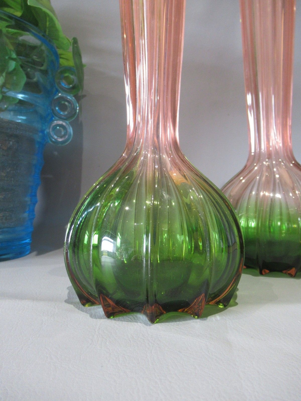 300.0 Art Nouveau Pair Rubina Verde 1920s Glass Vases Soliflore French Bohemian photo