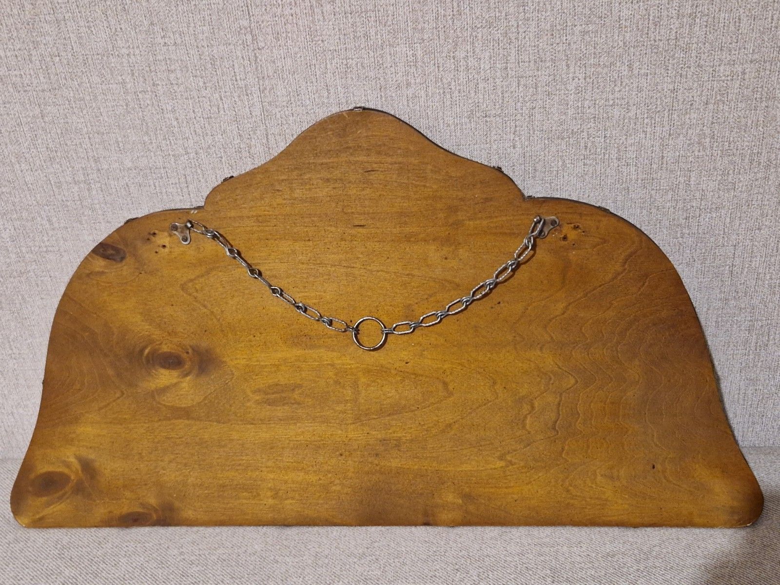 Deco 30s Peach Wall Mirror Wooden Back Og Chain Bevelled Edge Citcle Detail photo vintage