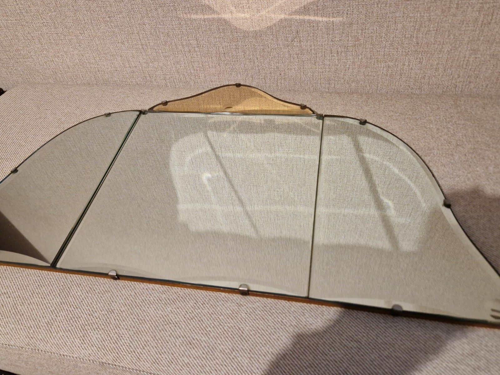 photo for sale Deco 30s Peach Wall Mirror Wooden Back Og Chain Bevelled Edge Citcle Detail