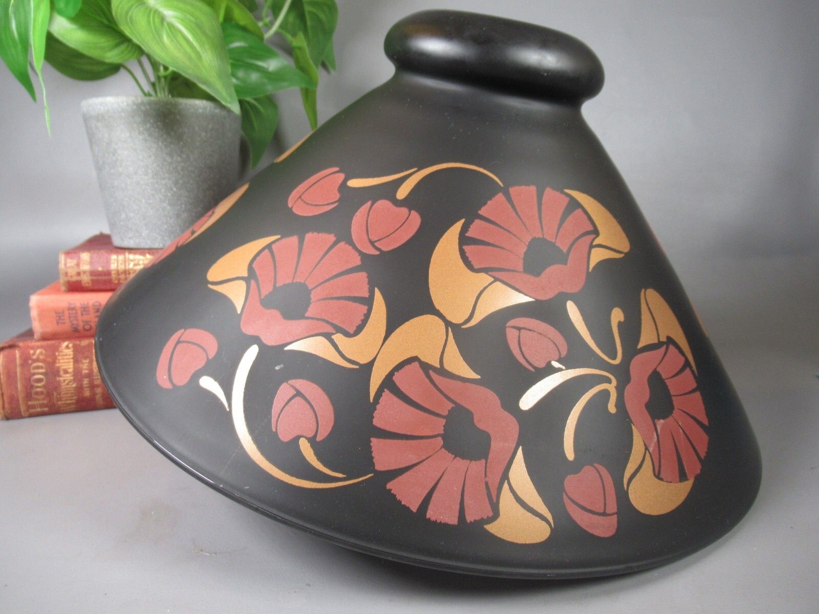 Vintage Nouveau Black Brown Gold Satin Finish Glass French Light Shade photo for sale
