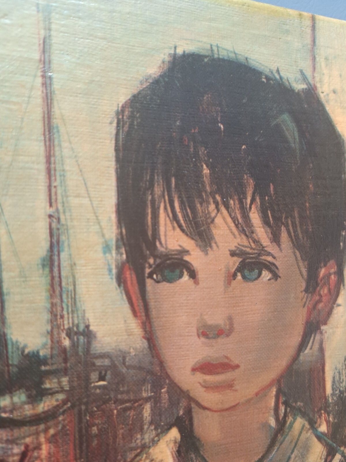 Mcm Painted Print Canvas Jean Baptiste Valadie Fishermans Children Modernist photo vintage