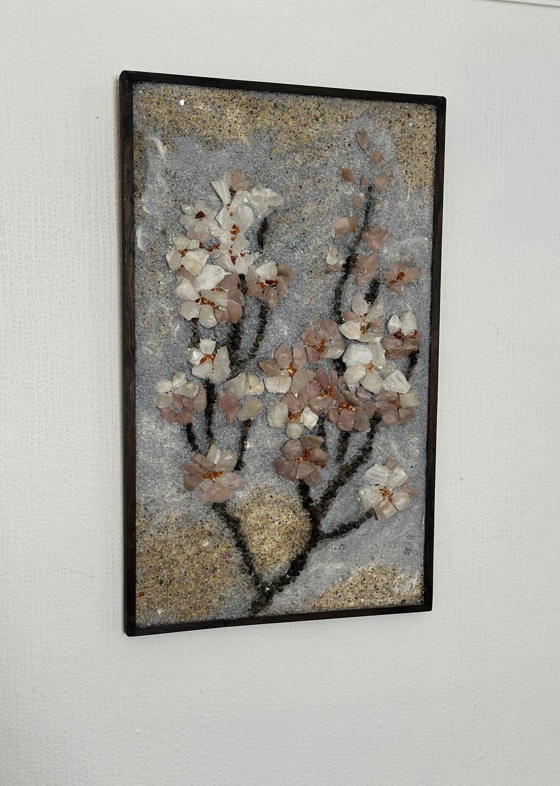 photo for sale Original Swedish Stone Work On Panel – “äppelblom” (Apple Blossom)  By Olga Aue‑Birkfeldt – 1981 – Framed – 52 × 32 Cm (20.5" × 12.6")