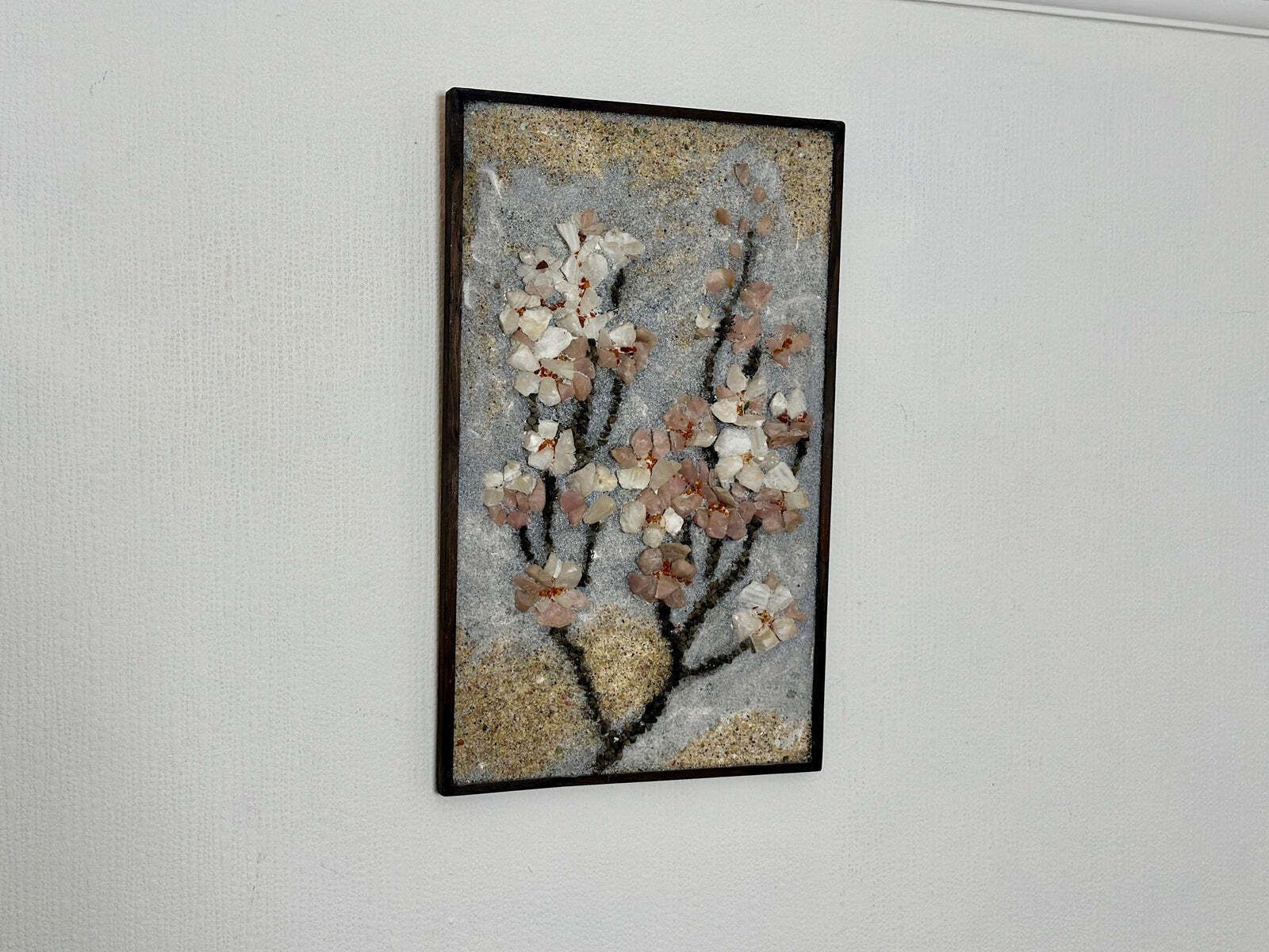 Art Original Swedish Stone Work On Panel – “äppelblom” (Apple Blossom)  By Olga Aue‑Birkfeldt – 1981 – Framed – 52 × 32 Cm (20.5" × 12.6") photo