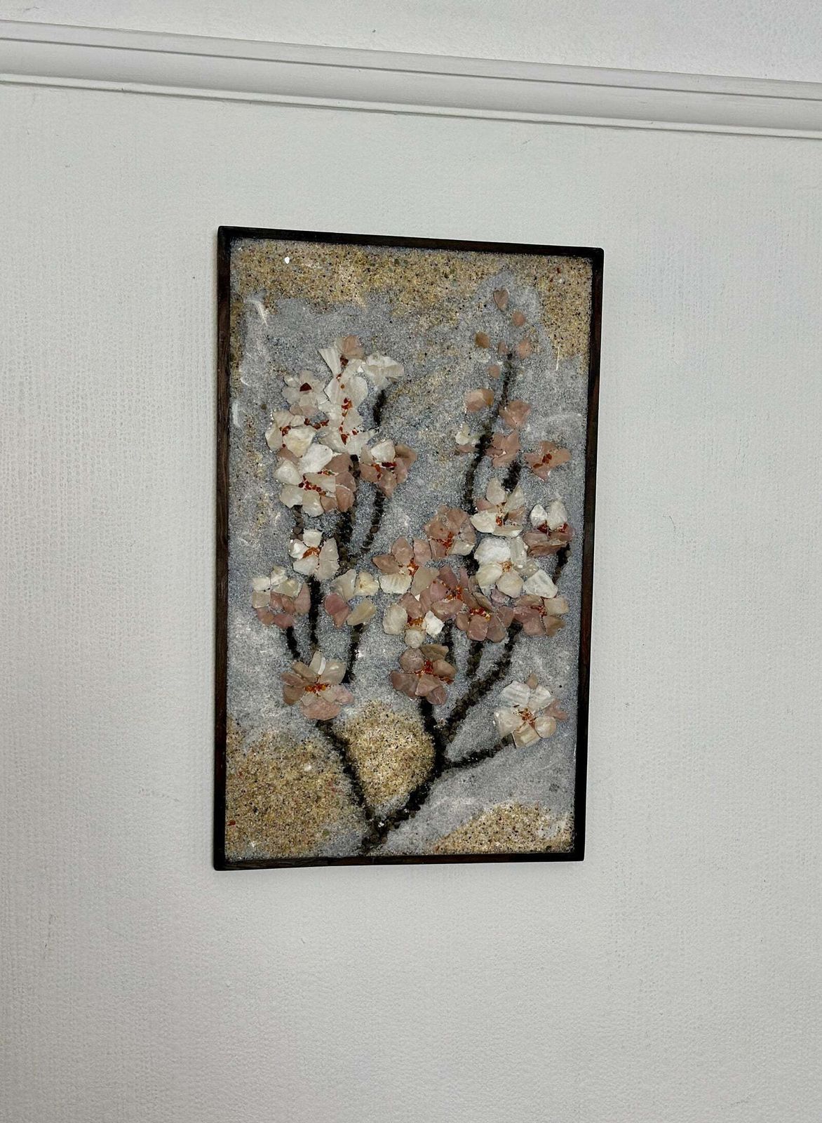 375.0 Original Swedish Stone Work On Panel – “äppelblom” (Apple Blossom)  By Olga Aue‑Birkfeldt – 1981 – Framed – 52 × 32 Cm (20.5" × 12.6") photo