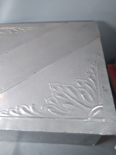 Edwardian Antique Hammered Silver Metal Shoe Box Storage Wooden Metal Covered photo Home Decor