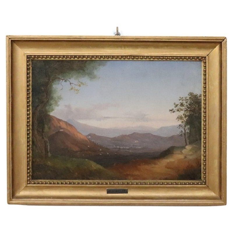 Panoramic View Of Naples, Oil Painting On Canvas, 19th Century, Framed
