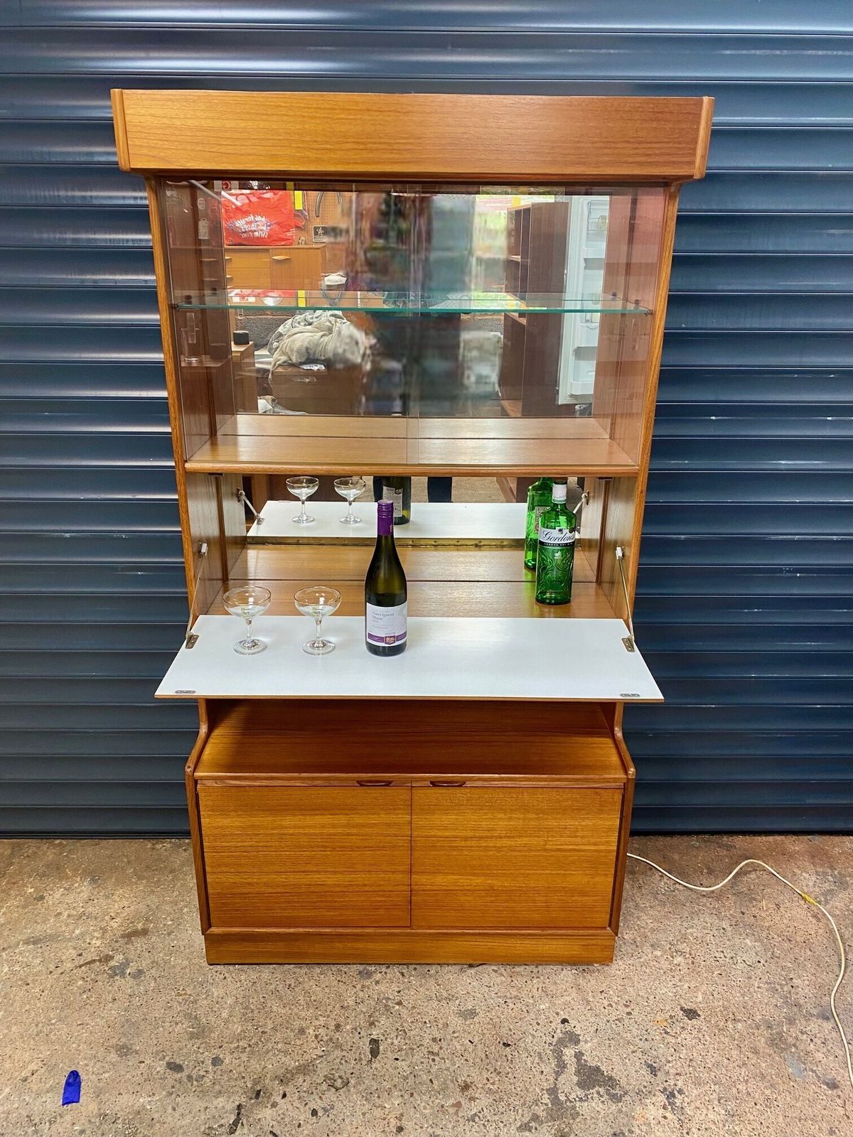 Mid Century Vintage Teak Bar Light Drinks Display Cabinet Turnidge Of London photo furniture