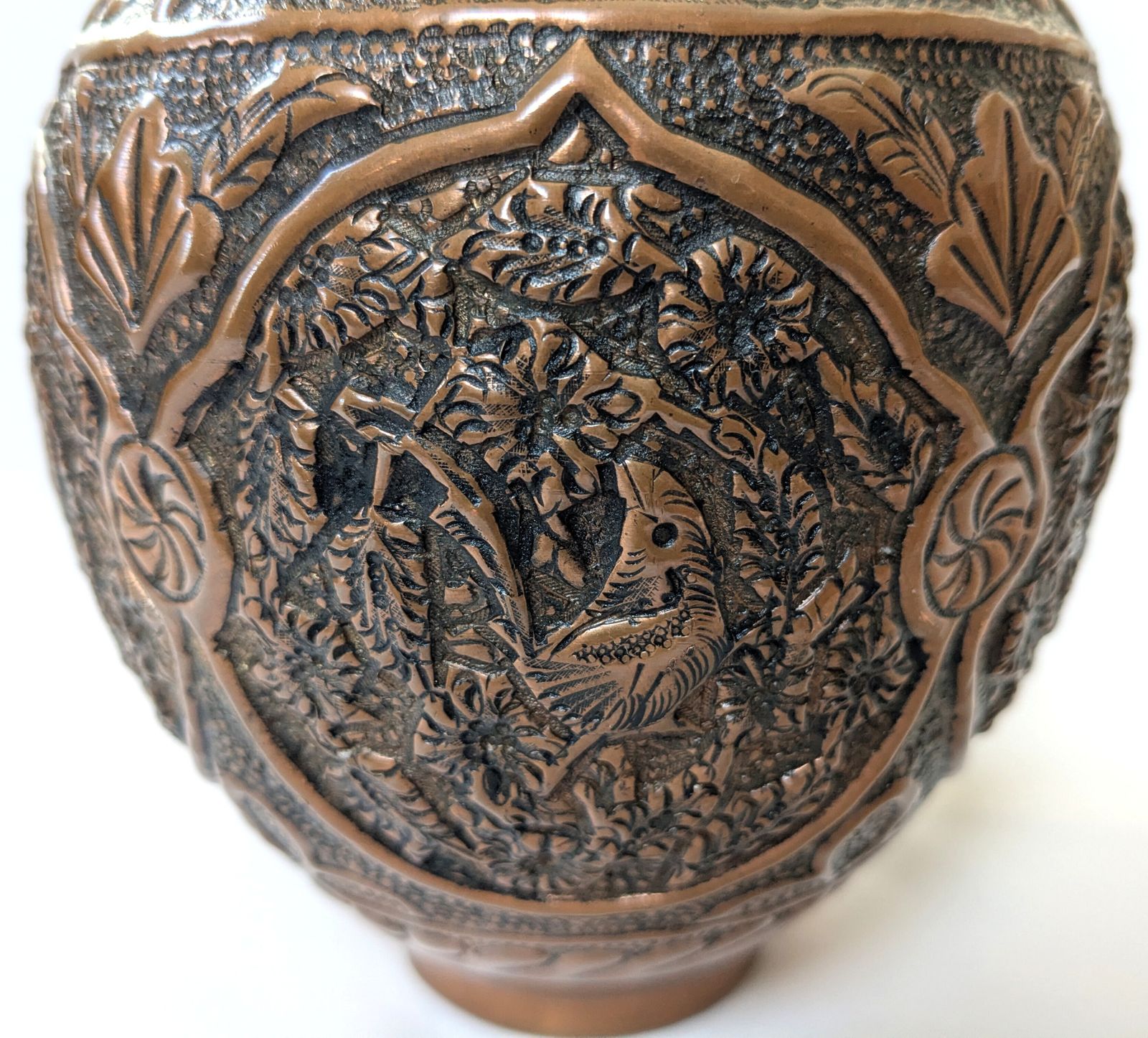 photo buy Antique Islamic Qajar Ghulamzani Carved Copper Vase