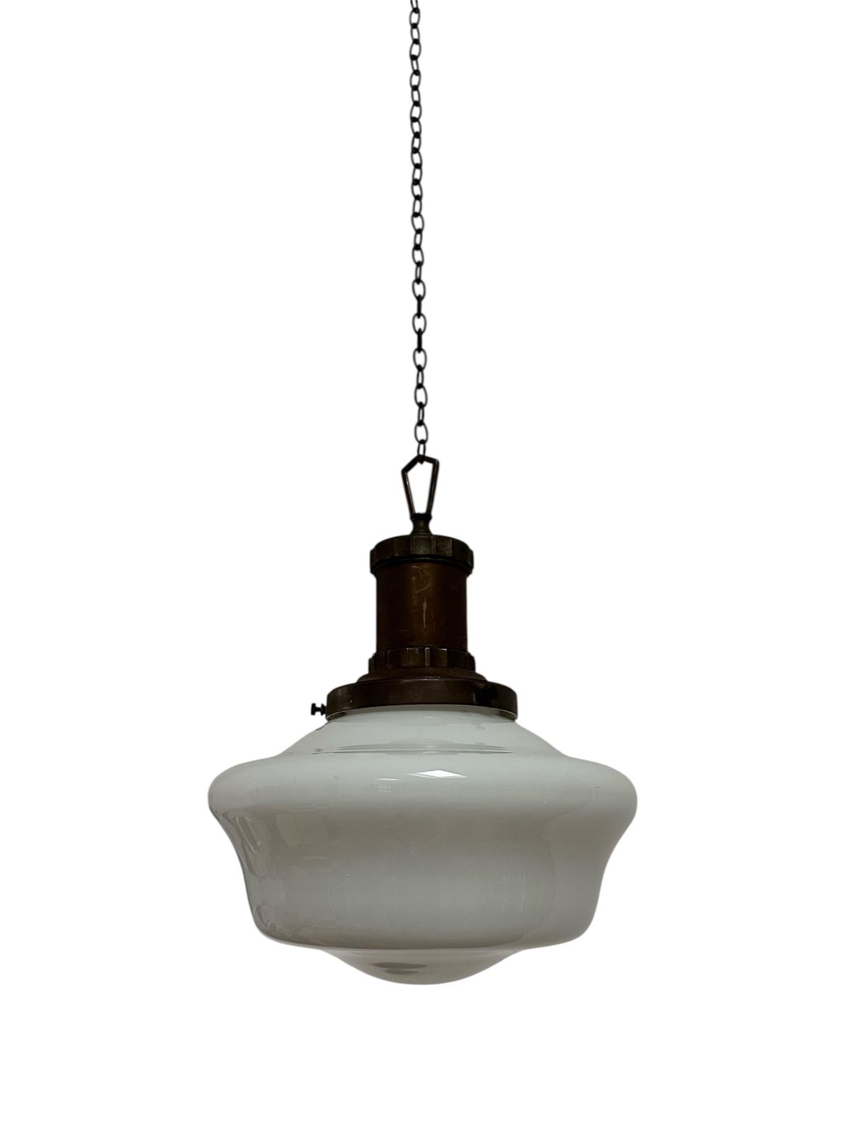 Antique English Church Opaline Milk Glass Ceiling Pendant Light Lamp By Morco
